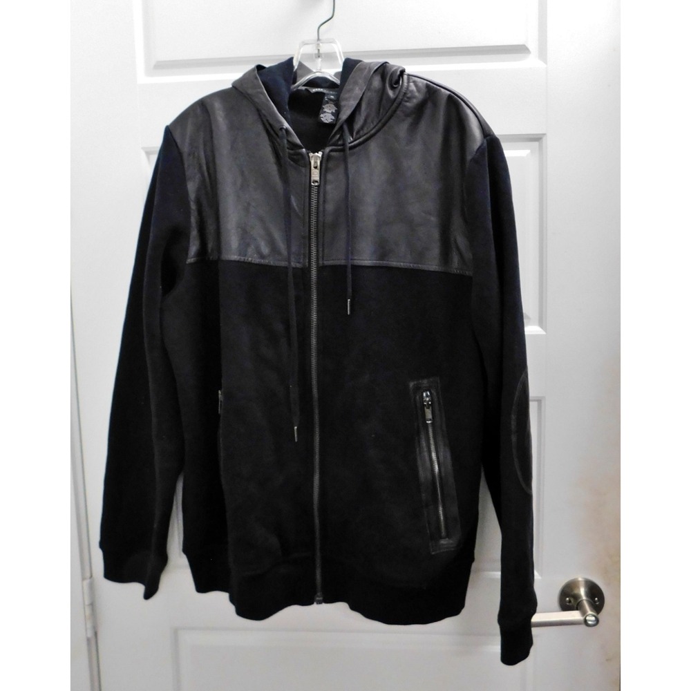 Marc By Marc Jacobs Men's Black Zip Hoodie With Leather Detail & Hood‎ sz XL
